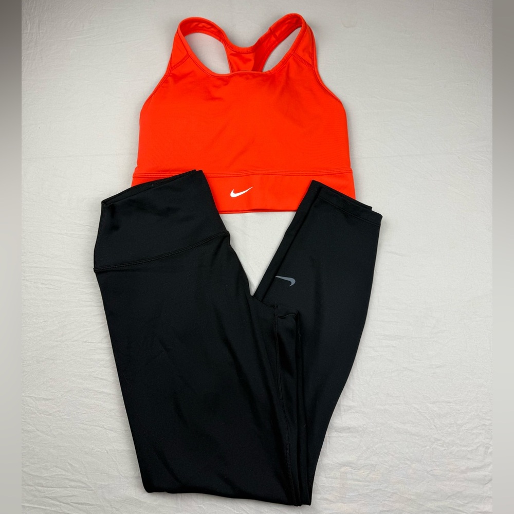 Nike One dri fit Bright Orange Top and Black Leggings set Large
